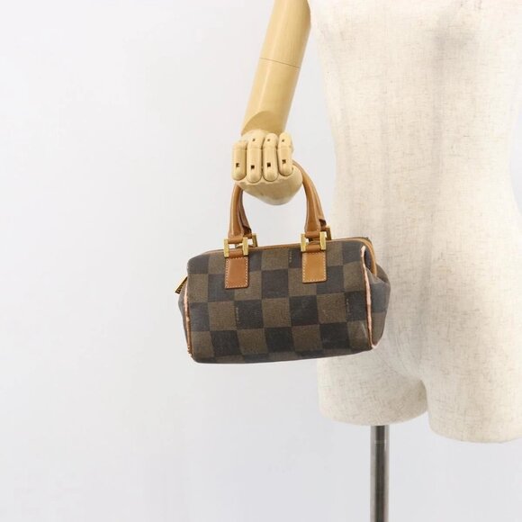 FENDI Pecan Canvas Hand Bag PVC Black Brown Auth 150072 - Picture 1 of 16